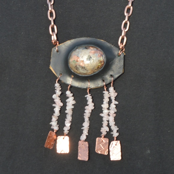 Conceptual Subculture Jewelry - Shunghite Emerald Rose Quartz Herkimer Pendant